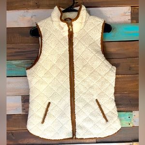 Old Navy ivory vest with tan trimming.